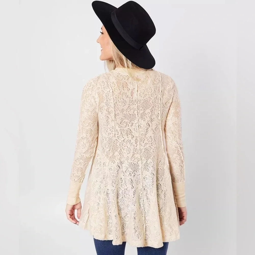 Free People Coffee In The Morning Tunic Sweater Top in Chamoix Cream, Size XS